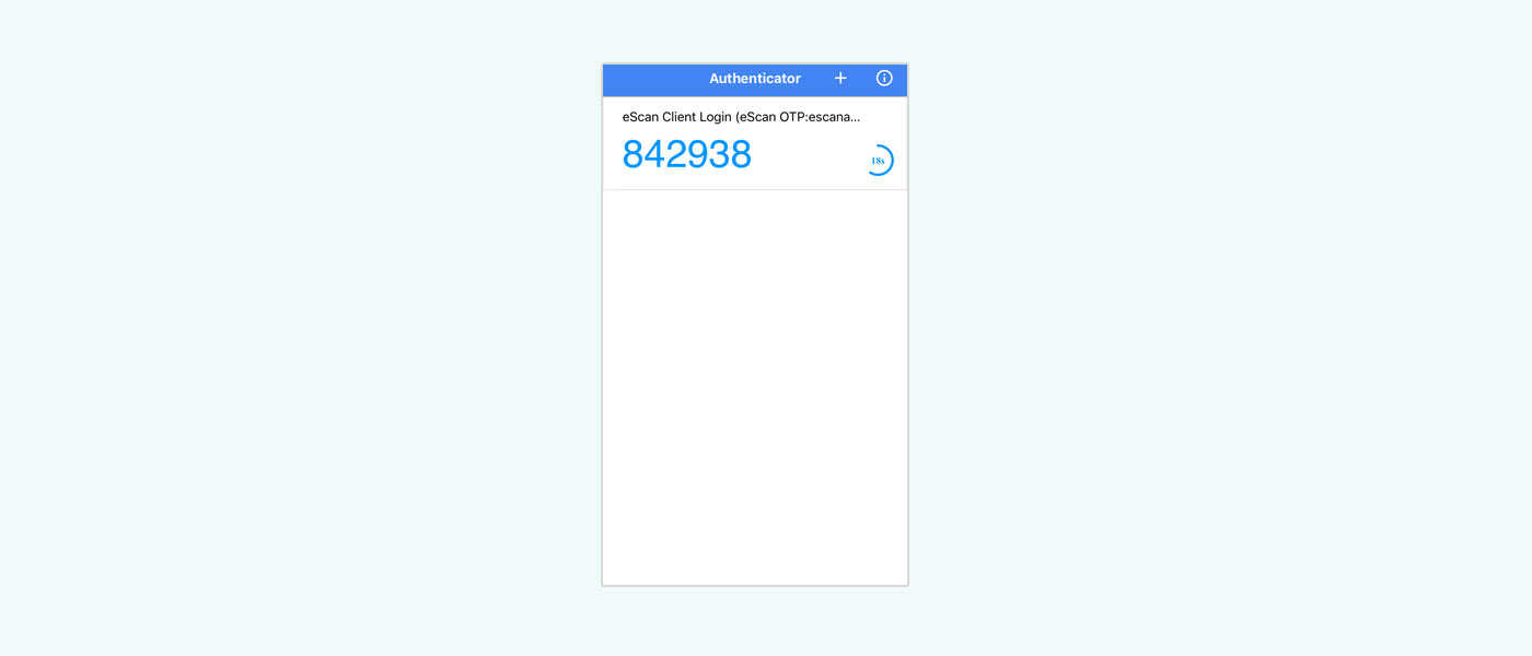 Pantalla de autenticador TOTP en la aplicación iOS eScan Authenticator