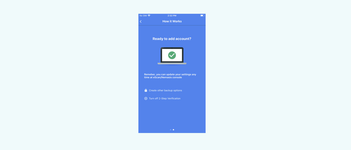 Pantalla de "Cómo funciona" de la aplicación Android eScan Authenticator - Pantalla 2