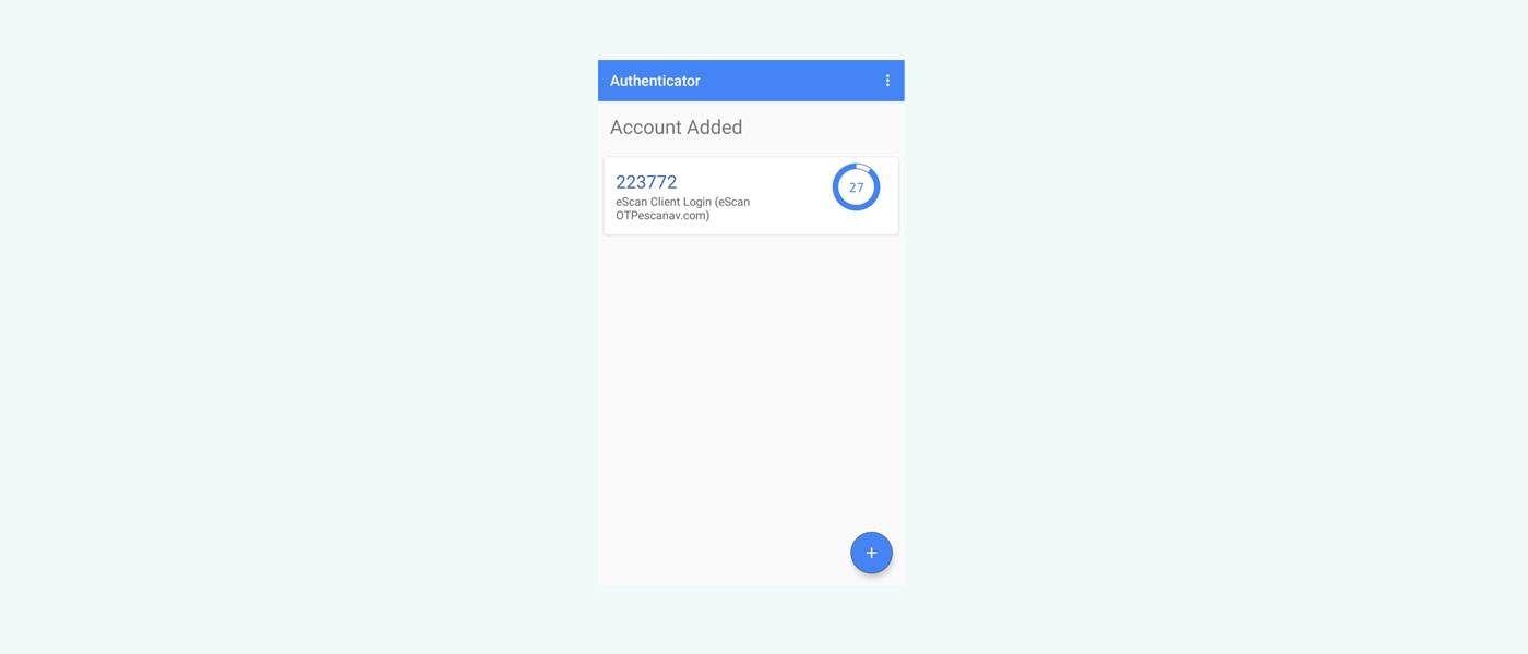 Pantalla de autenticador TOTP en la aplicación Android eScan Authenticator